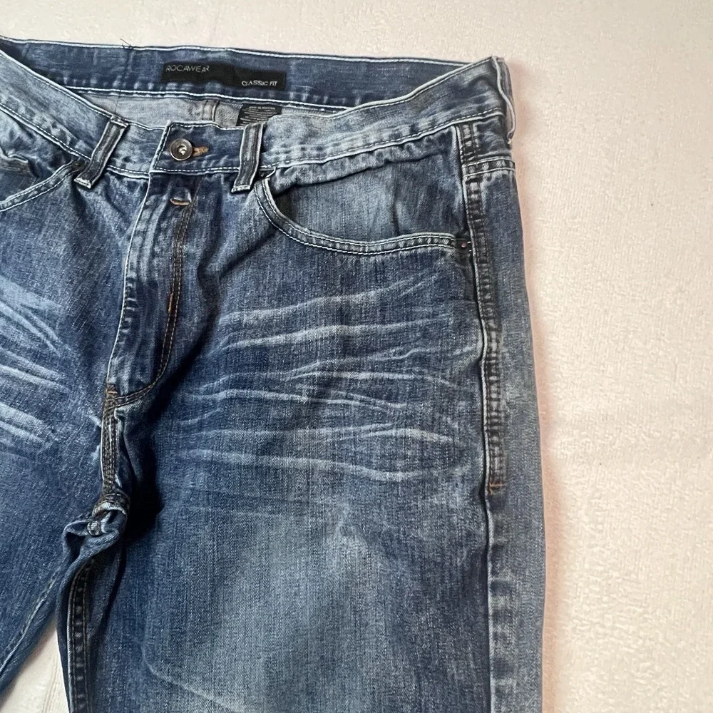 Rocawear Jeans Mens 36x31 Blue Distressed‎ Loose Baggy Y2K Classic Fit Denim